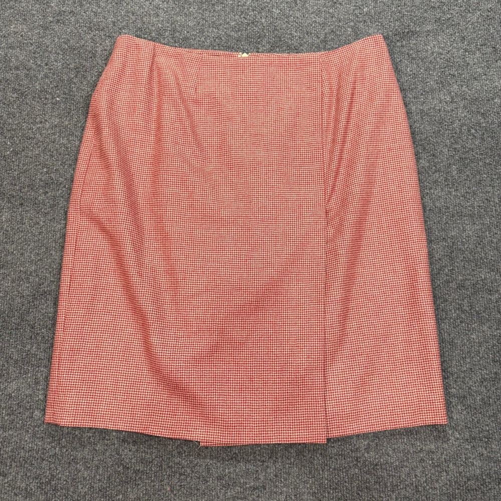 Loro Piana Brooks Brothers Wool Houndstooth Skirt Red White Zelander Merino 12 - Picture 1 of 10